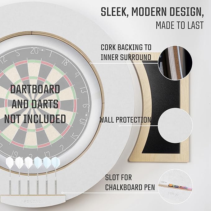 Dart Board Cabinet Set with LED Light; Bristle Dartboard, Built in LED Light, Darts and Chalkboards-StrideForce Fitness