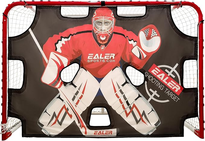 EALER Hockey Goal with Shooting Targets – 6′×4′ Portable Street & Ice Goal, Heavy-Duty 2″ Steel Frame, 11 Target Holes, Tear-Proof Fabric, Official Size, Easy Backyard Assembly-StrideForce Fitness