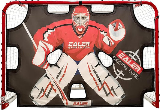 EALER Hockey Goal with Shooting Targets – 6′×4′ Portable Street & Ice Goal, Heavy-Duty 2″ Steel Frame, 11 Target Holes, Tear-Proof Fabric, Official Size, Easy Backyard Assembly-StrideForce Fitness
