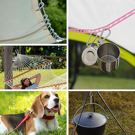 Large Carabiner Clip Hooks, 2pcs 7 inch Carabiners Heavy Duty, 304 Stainless Steel Spring Snap Hook Fits Camping Hanging Hiking Weight Lifting, Metal Clips for Rope or Chain-StrideForce Fitness