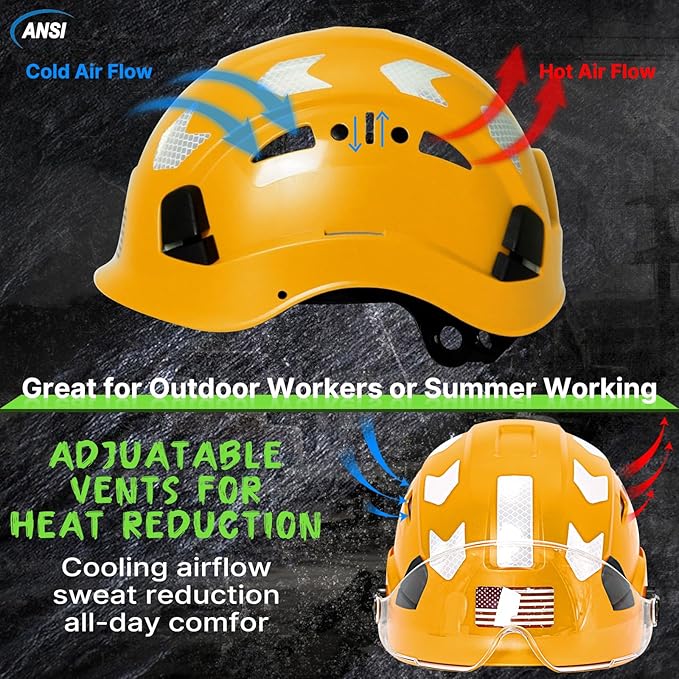 AOLAMEGS Construction Safety Hard Hat - ANSI Z89.1 Type Ι OSHA Approved Safety Helmets with Chin Straps Lightweight Reflective Vented ABS Hard Hats For Men Women Industrial Workwear 6-point Suspension-StrideForce Fitness
