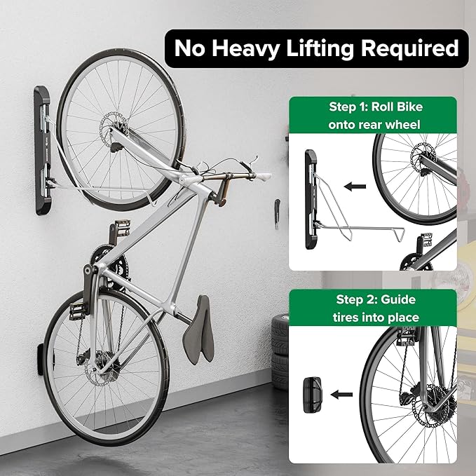 Bicycle Rack for Garage and Indoor Use, Adjustable, Foldable Bike Rack Set of 2 - Wall Mount for Road, Hybrid, Small Mountain, BMX Bikes - Secure and Space Saving Bike Storage (2 Pack)-StrideForce Fitness