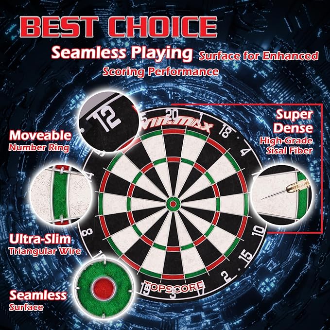 WIN.MAX Dart Board - Bristle Steel Tip Dartboard Dart Boards for Adults Bristle Steel Tip Dartboard Set with 12 Darts Metal Tip-StrideForce Fitness