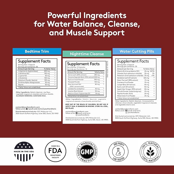 Youth & Tonic Sculpt Lean Cleanse – Feel Lighter & More Toned, Water Weight & Bloating Relief, Detox & Fluid Loss Support – Bedtime Trim, 15 Day Colon Cleanser, 90 Pills for Metabolism & Defined Body-StrideForce Fitness