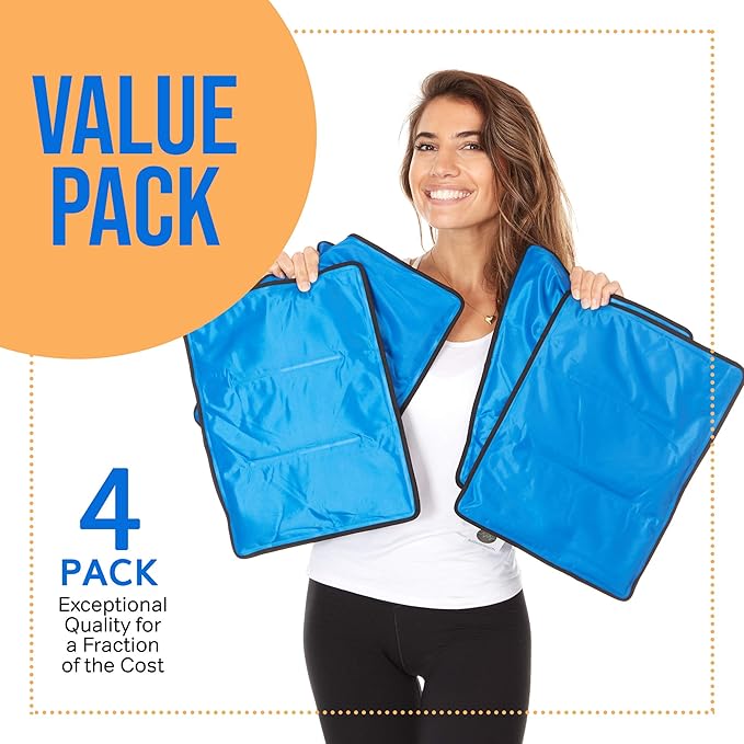 4 Pack XXL Reusable Hot and Cold Gel Ice Packs for Injuries | Cold Compress, Ice Pack, Gel Ice Packs, Cold Pack, ice Pack, Cold Packs for Injuries | 11x14.5 in-StrideForce Fitness