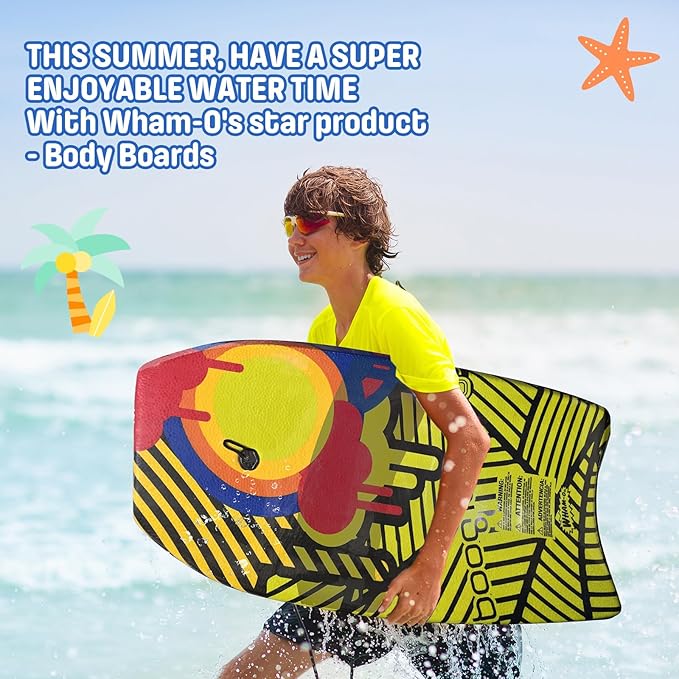 Wham-O Boogie Boards, 37" Body Board for Beach, Lightweight Bodyboard with Wrist Leash for Beginners and Training All Wave Conditions(1 Pack)-StrideForce Fitness