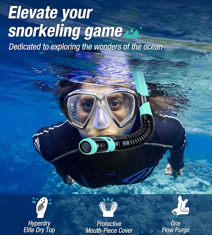 Aegend Dry Snorkel, Dive Mask Easy-Breath Free Diving Snorkel for Snorkeling Scuba Diving Freediving Swimming, with Top Dry Valve and Food-Grade Silicone Mouthpiece-StrideForce Fitness