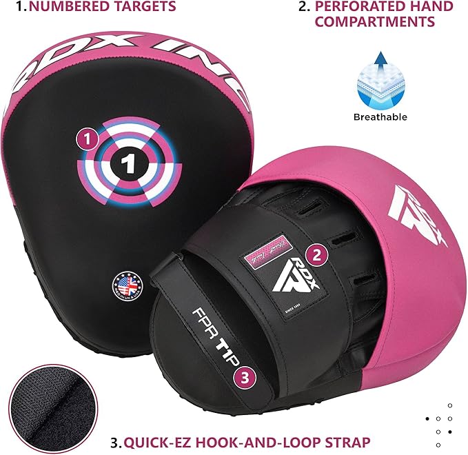 RDX Boxing Pads Focus Mitts, Maya Hide Leather Curved Hook and Jab Target Hand Pads, Great for MMA, Kickboxing, Martial Arts, Muay Thai, Karate Training, Padded Punching, Coaching Strike Shield-StrideForce Fitness