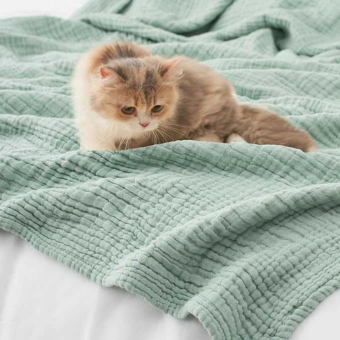 Carriediosa 100% Cotton Muslin Throw Blanket 90" X 90" Queen Size，4-Layers Summer Gauze Throws for Bed Couch，Soft Lightweight Breathable Linen Blankets Bedspread for Adults All Season，Sage Green-StrideForce Fitness