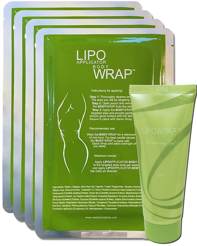 Tummy Body Wrap with Guarana, Green Tea, Seaweed Wraps Works for Stomach Belly Legs Arms Abdomen. (4 Wraps + Gel)-StrideForce Fitness