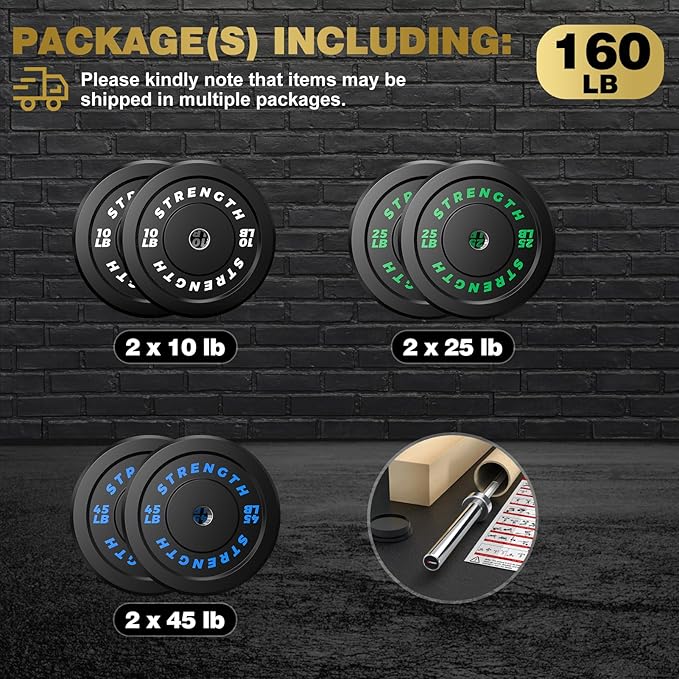 Olympic Rubber Bumper Weight Set - 2 Inch Barbell Plates for Home Gym Strength Training-StrideForce Fitness