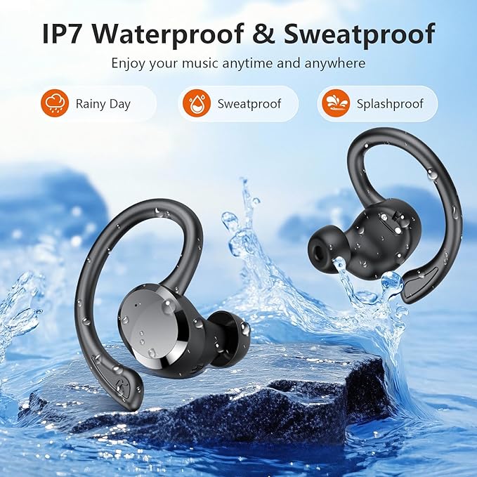 Wireless Earbuds, 2025 New Bluetooth 5.4 Headphones Sport Earphones with 68Hrs Playtime LED Display ENC Noise Cancelling Mic, IPX7 Waterproof Over Ear Ear Buds with Hook for Sports/Running-StrideForce Fitness