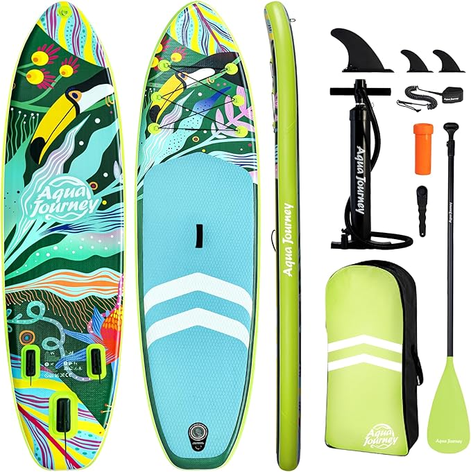 10'6"Inflatable Stand Up Paddle Board Ultra Portable-Lightweight & Stable|All-in-One Kit w/Aluminum Paddle, Dual-Action Pump & Backpack|Lakes & Oceans Ready for Family Recreation by Aquajourney-StrideForce Fitness