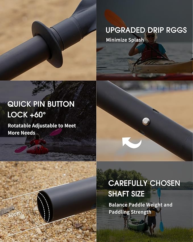 Kayak Paddle Aluminum Shaft Paddle with Nylon Blades, Floating Adjustable Kayaking Oars, 3 Piece, 220-240cm/86-94 Inches,Black/Rose/Teal/Black/Orange/Grey-StrideForce Fitness