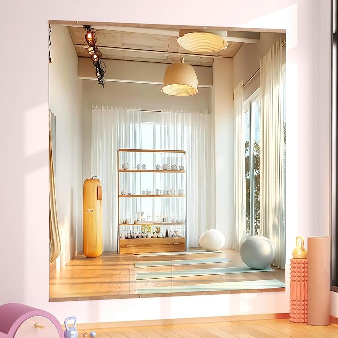 Hasipu 2Pcs 71''x31'' Home Gym Mirror Large Full Length Wall Mounted Full Body Mirror for Yoga Dance Fitness Exercise Studio Bedroom Garage, Frameless Tempered Glass Workout Mirrors Walnut Rectangular-StrideForce Fitness