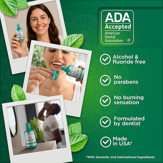 GuruNanda Fresh Breath Mouthwash, ADA-Accepted, Alcohol & Fluoride-Free, Sodium Chlorite, Essential Oils & Vitamins, 12-Hrs Fresh Breath, Wild Mint, 3 oz