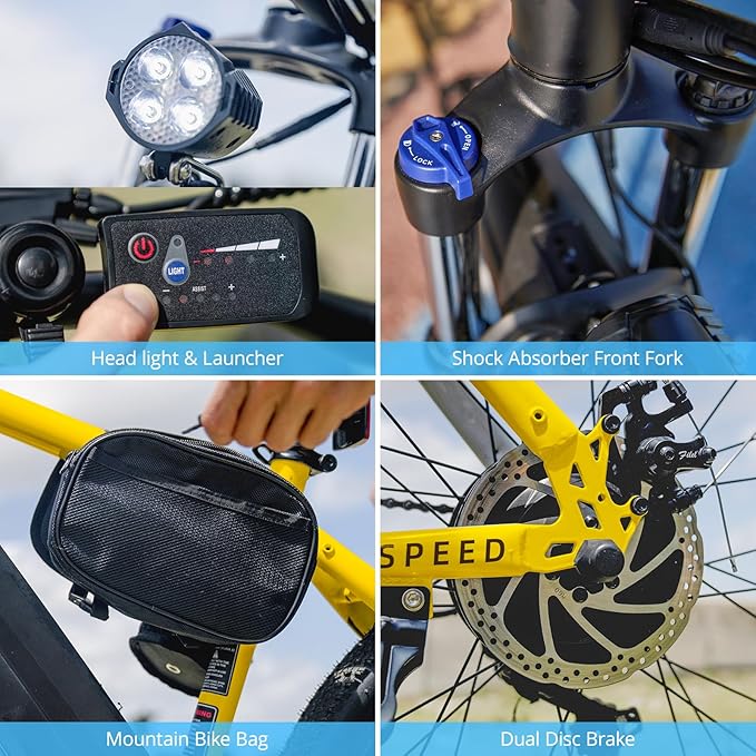 HOVERFLY OUREA 26" Electric Bike for Adults, 750W Peak Motor Mountain Ebike, 20MPH Up to 40 Miles, UL2849 Certified, 7-Speed, Removable Battery, Shock Absorber, Fat Tire Commuter E-Bike-StrideForce Fitness