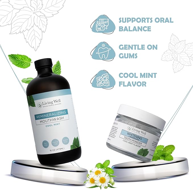 Living Well with Dr. Michelle Remineralizing & Whitening Bundle | Hydroxyapatite Tooth Powder & Cool Mint Mouthwash