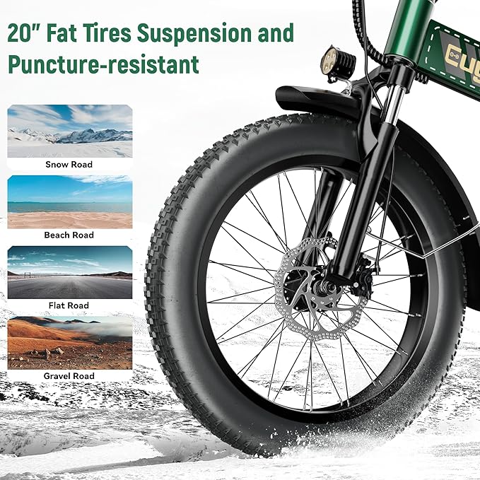 Foldable Electric Bike for Adults, 30+MPH, 48V 20Ah Removable Lithium Battery up to 80Miles, 20" Fat Tire 1000W Peak Motor Dirt Ebike Adult Electric Bicycle for Commute Beach Mountain E Bike-StrideForce Fitness