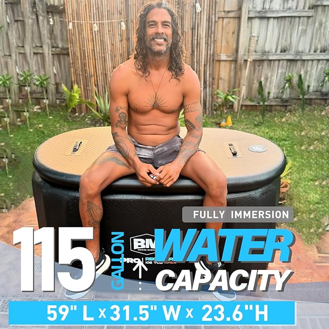Inflatable Ice Bath Tub for Athletes - Cold Plunge Tub Compatible Water Chiller, Insulated Lid, EVA Groundsheet, Backpack, 115 Gallon, 59" L x 31.5" W x 23.6" H-StrideForce Fitness