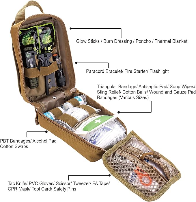 EVERLIT 250 Pieces Survival First Aid Kit IFAK EMT Molle Pouch Survival Kit Outdoor Gear Emergency Kits Trauma Bag for Camping Boat Hunting Hiking Home Car Earthquake and Adventures-StrideForce Fitness