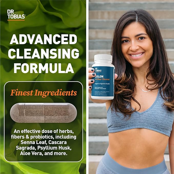 Dr. Tobias Colon 14 Day Cleanse, Advanced Gut Cleanse Detox for Women & Men with Cascara Sagrada, Psyllium Husk, Senna Leaf & Probiotics, Non-GMO Colon Cleanse, 4 Bottles of 28 Capsules (1-2 Daily)-StrideForce Fitness