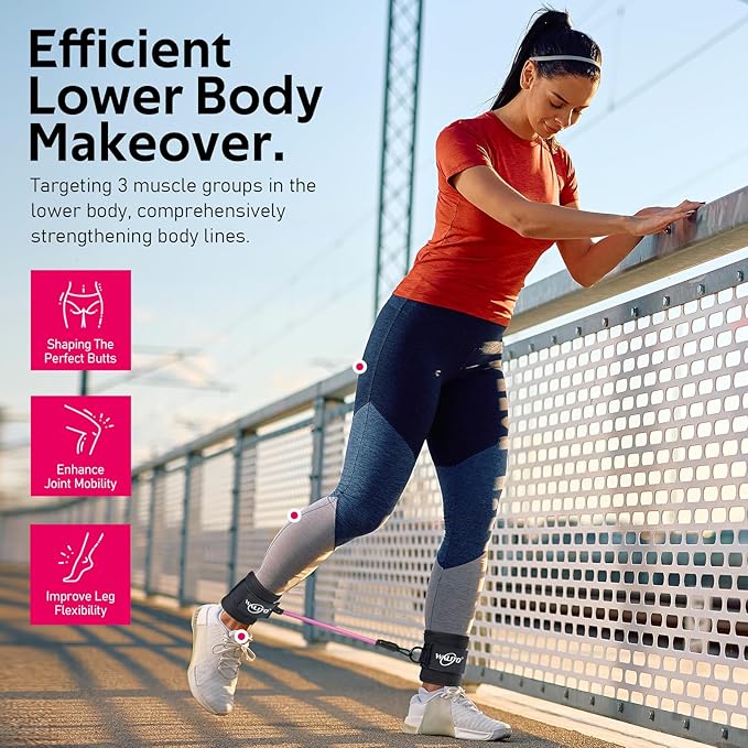 WALITO Ankle Resistance Bands with Cuffs, Exercise Bands for Legs and Butt, Booty Workout Equipment for Kickbacks and Hip Fitness Training