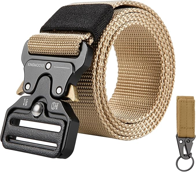 KingMoore Men's Tactical Belt Heavy Duty Webbing Belt Adjustable Military Style Nylon Belts with Metal Buckle-StrideForce Fitness