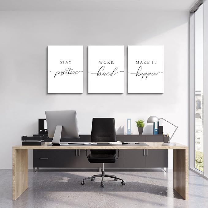 Framed Canvas Wall Art Positive Quote, Office Art, White Large Poster, Motivational Artwork Set of 3 Prints, Inspirational Poster Prints (G-3pcs,12x16inchx3pcs)-StrideForce Fitness