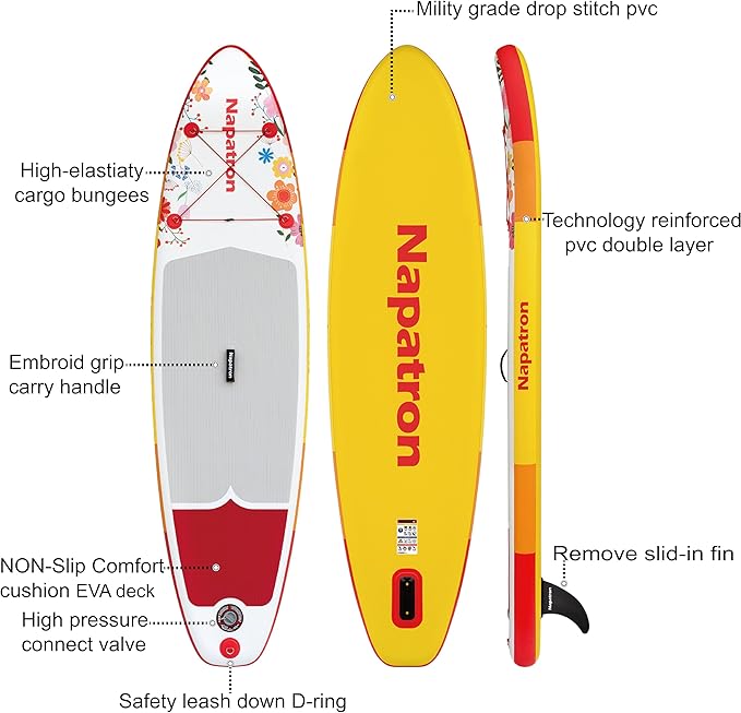 Napatron Family Inflatable Stand Up Paddle Board, Sup,Stable Wide Design,350LBS Capacity,Complete Paddle Board Package with Fast Action Pump,Leash,Ideal for Beginners/Youth & AllSkill Levels-StrideForce Fitness