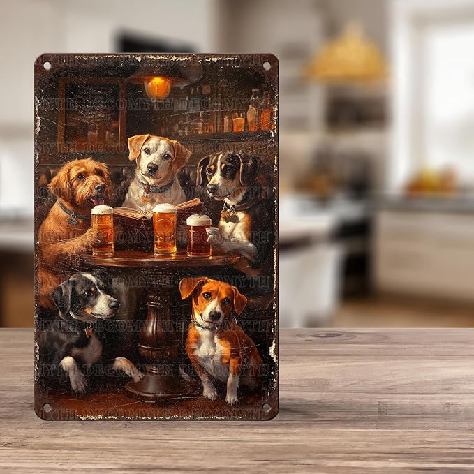 Vintage Dogs Tin Sign Retro Beer Metal Poster Funny Dog Lovers Wall Art Wall Decor for Kitchen Man Cave Shop Bar 12 * 8inch-StrideForce Fitness