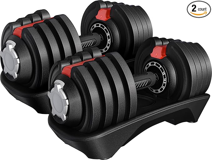 Yaheetech Adjustable Dumbbell Set 28/40/52.5/90LBS Adjustable Dumbbells Fast Adjust Dumbbell Weight Set with Anti-Slip Handle and Tray for Men/Women Home Gym Strength Training Equipment Single/Pair-StrideForce Fitness