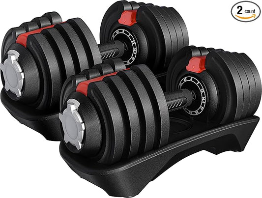 Yaheetech Adjustable Dumbbell Set 28/40/52.5/90LBS Adjustable Dumbbells Fast Adjust Dumbbell Weight Set with Anti-Slip Handle and Tray for Men/Women Home Gym Strength Training Equipment Single/Pair-StrideForce Fitness