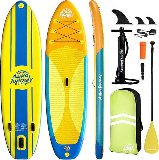 10'6"Inflatable Stand Up Paddle Board Ultra Portable-Lightweight & Stable|All-in-One Kit w/Aluminum Paddle, Dual-Action Pump & Backpack|Lakes & Oceans Ready for Family Recreation by Aquajourney-StrideForce Fitness