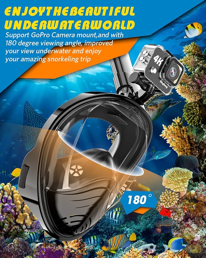QingSong Full Face Snorkel Mask for Adults, Snorkeling Gear with Camera Mount, 180 Degree Panoramic View Snorkel Set Anti-Fog Anti-Leak-StrideForce Fitness