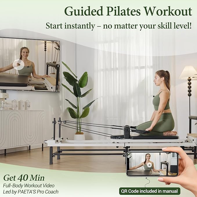 PAETA Pilates Reformer, 91" Foldable Reformer Pilates Machine with Adjustable Reformer Heights, Pilates Equipment with Piano Wire Spings and Jump Boards-StrideForce Fitness