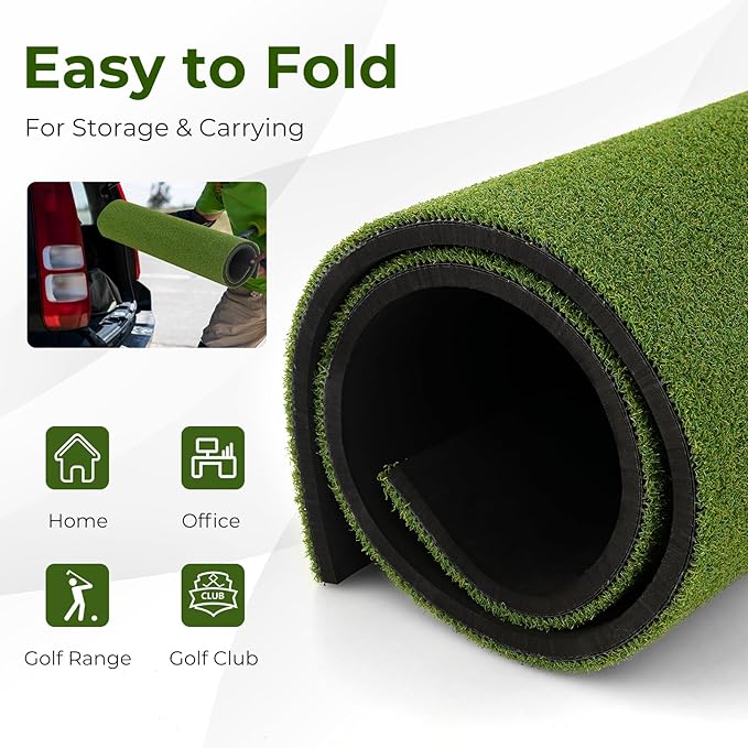 Tangkula Golf Hitting Mat, Artificial Turf Mat for Indoor/Outdoor Golf Practice Includes 2 Rubber Tees & 2 Alignment Sticks, Golf Training Mat for Home Backyard Garage-StrideForce Fitness