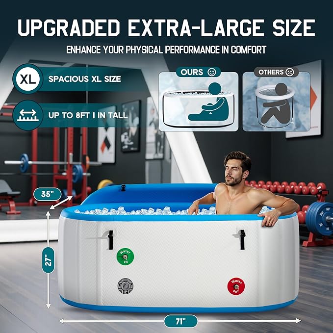 Albott Inflatable Cold Plunge Tub for Athletes, Ice Bath Tub with Insulated Lid Non-Slip Mat, Water Chiller Compatible, Portable for Indoor & Outdoor Recovery, 210 Gal, 71" L x 35" W x 30" H-StrideForce Fitness