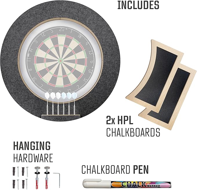 Dart Board Cabinet Set with LED Light; Bristle Dartboard, Built in LED Light, Darts and Chalkboards-StrideForce Fitness