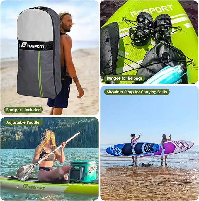 FBSPORT 11' Premium Stand Up Paddle Board, Yoga Board with Durable SUP Accessories & Carry Bag | Wide Stance, Surf Control, Non-Slip Deck, Leash, Paddle and Pump for Youth & Adult-StrideForce Fitness