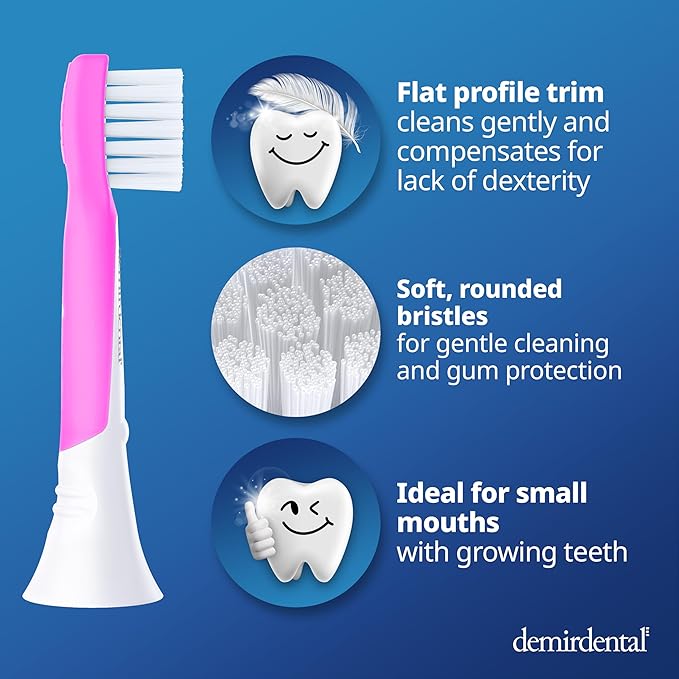 demirdental Kids Mini Toothbrush Heads Compatible with Philips Sonicare Compact Kids Toothbrush Heads - Replacement Heads Sensitive - Brush Heads from Ages 3 to 6 - Magenta - Replaces HX6038-8 Pack