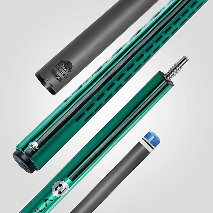 RHINO Nebula 2 Pool Cue - 100% Carbon Fiber Shaft & Composite Butt. Time Crystal Tip, Pro Taper Design, 12.4 mm,12.8 mm. 3/8-8 Joint, 3D Friction Grip. Low Deflection Pool Cue-StrideForce Fitness