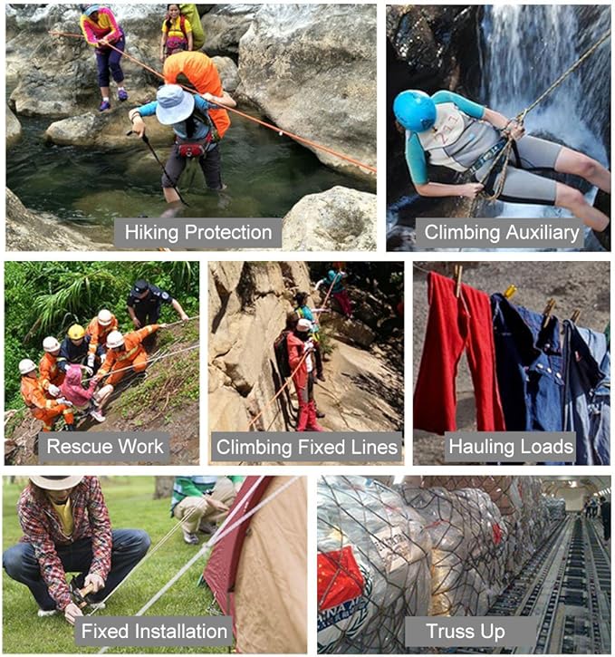 X XBEN Outdoor Climbing Rope 10M(32ft) 20M(64ft) 30M(96ft) 50M(160ft) 70M(230ft) 152M(500FT) 352M(1000FT) Static Rock Climbing Rope for Escape Rope Ice Climbing Equipment Fire Rescue Parachute-StrideForce Fitness