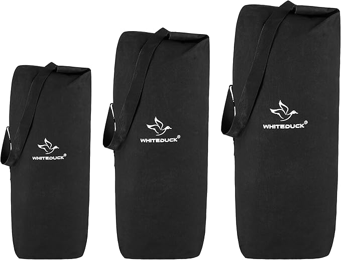 WHITEDUCK Top Load Canvas Folding Duffel Bag, Water Resistant Army Style Shoulder Bag for Men and Women- Gym, Sports, Travel, Hiking, Camping, Backpacking (Large 25" x 42",Black)-StrideForce Fitness