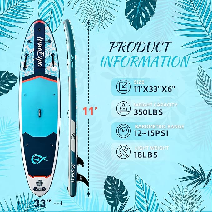InnoExpo 11' Inflatable Stand Up Paddle Boards with Premium Accessories, Wide Stable SUP Paddle Board Design, Non-Slip Comfort Deck for Youth & Adults-StrideForce Fitness