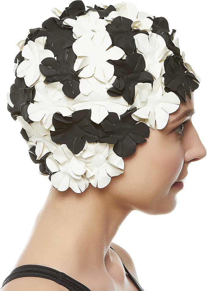 BEEMO Floral Petal Ladies Bathing Swim Cap Women Retro Swim Hat Long/Short Hair-StrideForce Fitness