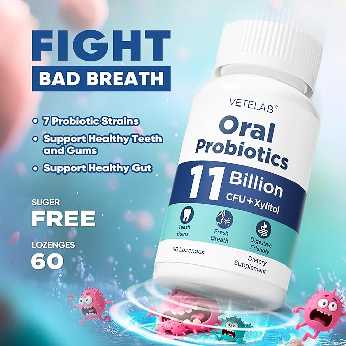 Oral Probiotics for Mouth Bad Breath - 11 Billion CFU Chewable Probiotics for Teeth & Gums, Dry Mouth, Gum Restore, Fresh Breath, Chronic Halitosis & Gut Health, 60 Lozenges