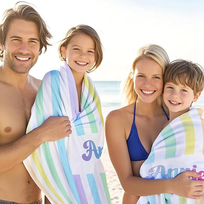 JML Personalized Beach Towel with Name, Custom Rainbow Cabana Stripe Beach Towel, Customized Microfiber Pool Towel, Quick Dry & Absorbent Swim Towel for Adult,Anniversary, Birthday, Summer Holiday-StrideForce Fitness