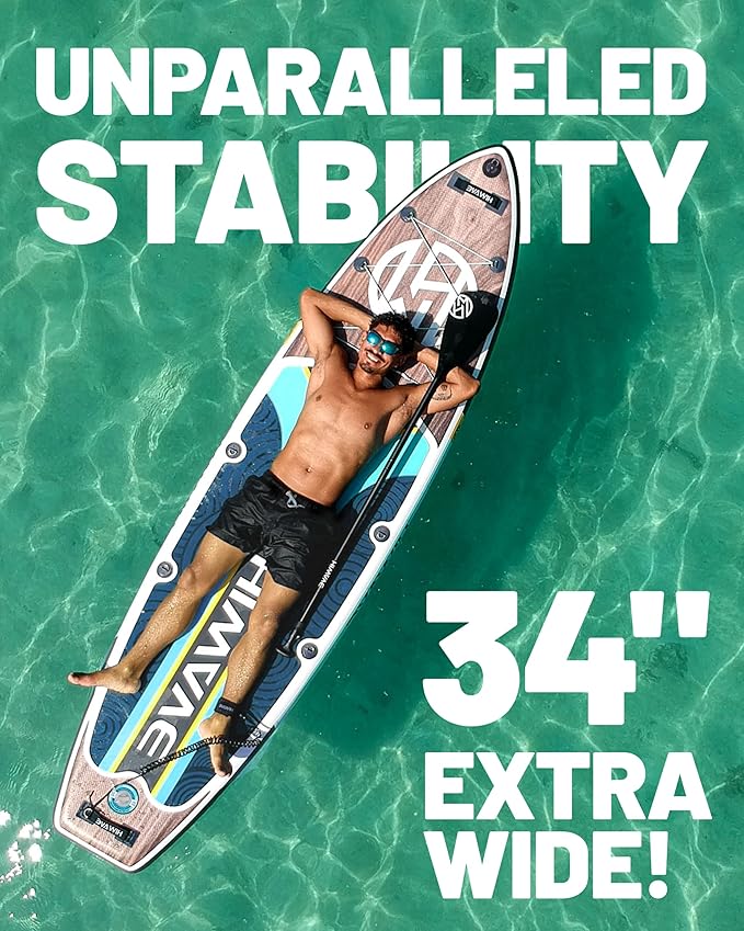 Inflatable Paddle Board 11 '* 34 "* 6" Extra Wide Sup Board, 420lb Capacity Paddle Board for Adults, Suitable for Sea and Lakes, 2+1Family Board-StrideForce Fitness