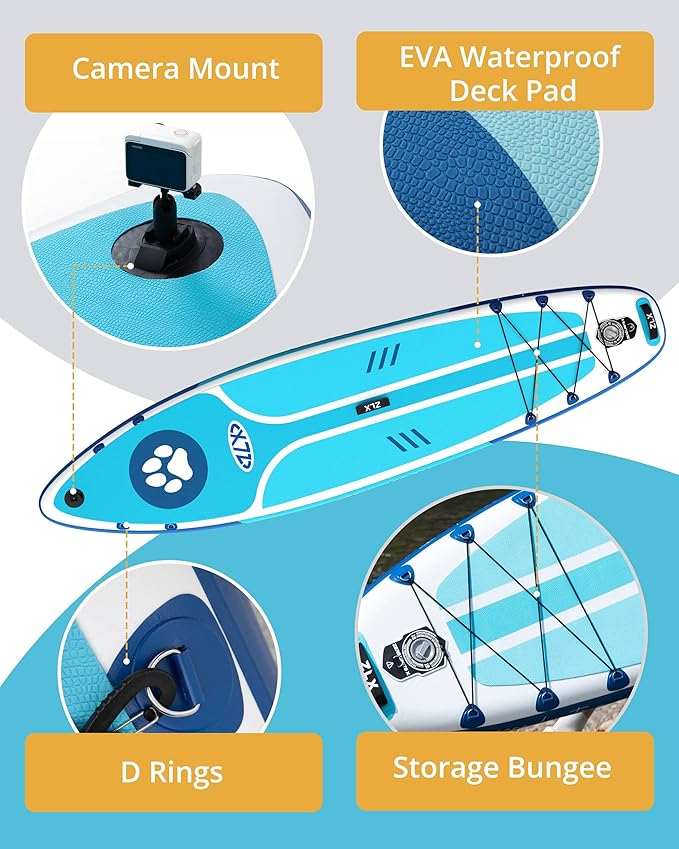 ZLX Inflatable Stand Up Paddle Board, 10'6" SUP Non-Slip Stable Deck Pad, Unique Center Fin, Premium Accessories, Portable Paddleboard for Adults, Beginners, All Skill Levels-StrideForce Fitness